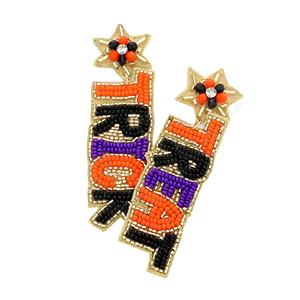 Vente en gros de Trick Treat Boucles d'oreilles pendantes à message perlées en feutre Boucles d'oreilles pendantes à la mode pour les fêtes d'Halloween saisonnières - Product Image 3