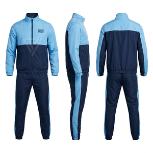 Men's Navy Blue Tracksuit Set With Orange Accents <b>Full</b> <b>Zip</b> <b>Sweatshirt</b> Jogger Pants Geometric Logo Sporty Autumn Wear - Product Image 3