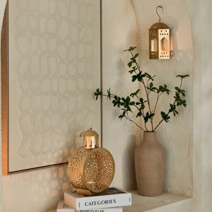 Artisan Gold Metal <b>Moroccan</b> Hanging Lantern with Glass Panels Decorative Candle Holder for Ramadan Home Garden <b>Decor</b> - Product Image 5