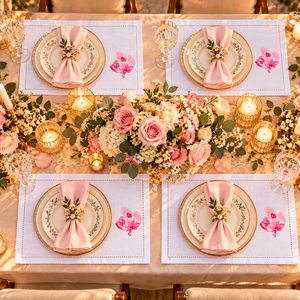 Mantel Individual de Algodón Blanco con Bordado de Mariposa Rosa Botánica, Decoración de Tela con Dobladillo Fino para Mesa del Hogar y Regalo Elegante - Product Image 4