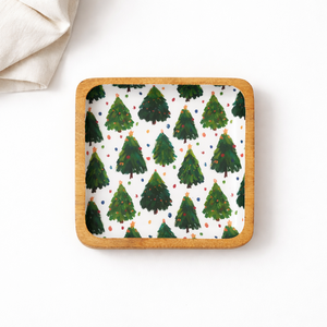 Plateau de service artisanal en bois de manguier émaillé, motif sapin de Noël, pour snacks et fruits secs, idéal pour la maison, l'hôtel et la restauration - Product Image 1