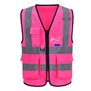 Vithas Industry <b>Hi</b> <b>Vis</b> <b>Pink</b> Reflective Safety Vest Unisex Workwear with Pockets and Zipper Closure - Product Image 1