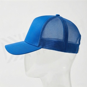 Blue Mesh Trucker Cap 6-Panel Adjustable Flat Brim Unisex Casual <b>Hat</b> Spring Summer Solid Color Breathable <b>Waterproof</b> - Product Image 3