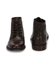 Giày boots nam da cá sấu <span class=keywords><strong>in</strong></span> họa tiết, buộc dây, kiểu dáng lịch sự, bền chắc - Product Image 4