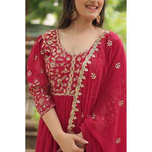 Robe trapèze artisanale à imprimé floral avec broderie de sequins, taille XL, en mousseline, pour soirée, taille naturelle - Product Image 1