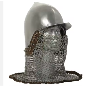 หมวกนักรบยุคกลาง Milap Industries รุ่น Bascinet Helmet Aventail เหล็กหนา 18 เกจ ผลิตด้วยมือ ขัดเงา หมวกเกราะสำหรับการแข่งขัน ของตกแต่งสไตล์วินเทจ - Product Image 2