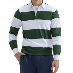 Suéter a rayas de primera calidad para hombre, camisa retro de rugby polo de manga larga para hombre, camisa de rugby de algodón tejida con logotipo personalizado para hombre - Product Image 1