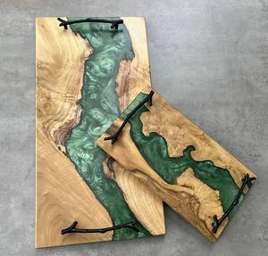 Handmade <b>Wood</b> Resin Serving Tray with Steel Handles Luxury Epoxy Resin Wooden Tray for Tea & Snacks - Product Image 4