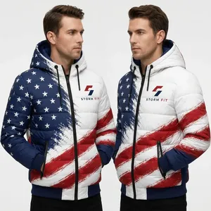 Veste matelassée réversible à capuche pour homme, coupe-vent, hiver, décontractée, fermeture éclair, 100% polyester, devant - Product Image 6
