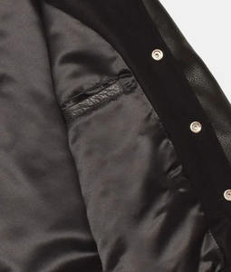 Veste universitaire en laine de baseball avec manches en cuir véritable, logo personnalisé et doublure en satin, veste universitaire d'hiver en laine pour équipe - Product Image 3