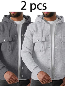Sweat-shirt à col rond pour homme en tissu éponge doublé, manches longues, non extensible, infroissable, lavable en machine, style décontracté - Product Image 6