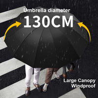 Parapluie Pongee manuel personnalisé avec logo, 130 cm, 12 baleines, pliage inversé en trois sections, pour voyages en famille, trajets quotidiens et cadeaux d'entreprise