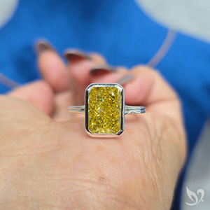 IGI Certified Radiant Yellow Lab Diamond <b>Ring</b> 4.23 Ct Fancy Vivid Yellow Bezel Set Engagement <b>Ring</b> 10K Gold - Product Image 3