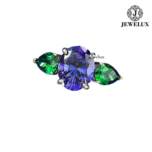 Anillo de cóctel para mujer Jewelux de alta calidad con circonita púrpura en el centro y piedras laterales de corte pera verde, engaste de garras, estilo de lujo - Product Image 1