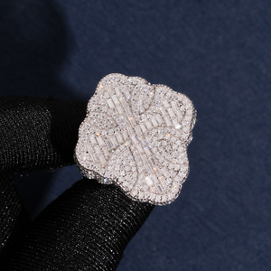 Mens 925 Silver Lab Grown Diamond Clover <b>Ring</b> Baguette Cut Floral Cluster Luxury Gold Rose Gold Silver <b>Statement</b> <b>Ring</b> - Product Image 3