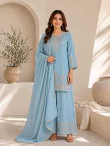 Conjunto PLAZZO para Mujer TENNECY, Rangoli Crush, Hermoso Trabajo de Bordado, Estilo Diwali para Bodas y Fiestas, Elástico para Todas las Temporadas - Product Image 5