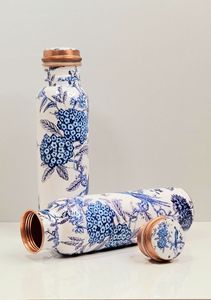 Bouteille d'eau bohème en cuivre avec motif éventail vert, portable, pour voyage, couvercles inclus - Product Image 2