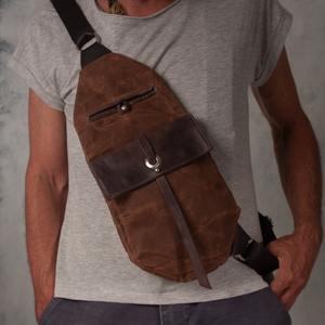 Sac bandoulière unisexe en cuir et toile, décontracté, tendance, imperméable, avec fermeture éclair, sac à dos de voyage et de randonnée, vente en gros LCSB-0025 - Product Image 4