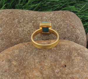 Shree Jaipur <b>Silver</b> 18K Gold Plated Square Turquoise 925 <b>Sterling</b> <b>Silver</b> Flat Band Classic Bezel <b>Set</b> Gemstone <b>Ring</b> Custom Fine - Product Image 5