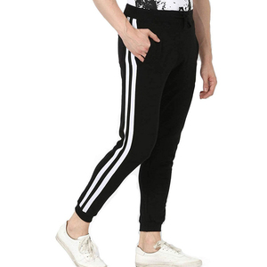 <b>Men's</b> Black Sweatpants With <b>White</b> Side Stripes Elastic Waist Casual Jogger <b>Pants</b> Breathable Knitted Fabric Autumn Wear - Product Image 2