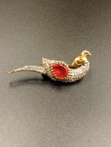 Peacock Design Silver Gold Plated Moissanite & Polki Stone Diamond Accents Unisex <b>Brooch</b> <b>Pins</b> for Wedding Clothes - Product Image 5