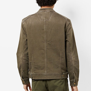 <b>Men's</b> Olive <b>Canvas</b> Shirt <b>Jacket</b> Stand Collar Zipper Closure Workwear Style Regular Fit Autumn Wear - Product Image 3