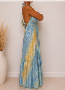 Nuevo Vestido Bohemio de Seda con Estampado Floral de Verano Indio, Largo hasta la Rodilla, Lavable, Cintura Natural, Talla Única, Regalo para Ella - Product Image 4