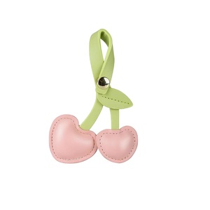 Cute Pink Cherry Bag Charm <b>Keychain</b> PU <b>Leather</b> Handbag Accessory for Women Girls - Product Image 1