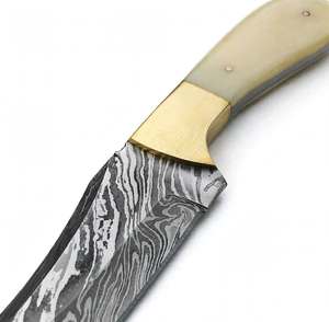 Custom Hand Forged Damascus Steel Curved Utility <b>Craft</b> <b>Tool</b> with Smooth Camel Bone Handle - Product Image 3