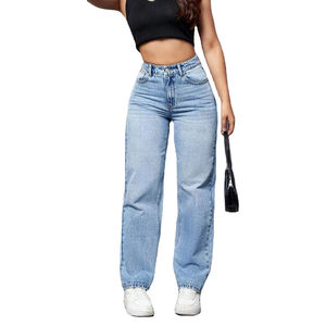 High Waist Straight Leg Denim <b>Jeans</b> Women Full Length Stonewashed Cotton Casual Loose Fit <b>Button</b> Front Solid Color Spring Style - Product Image 1