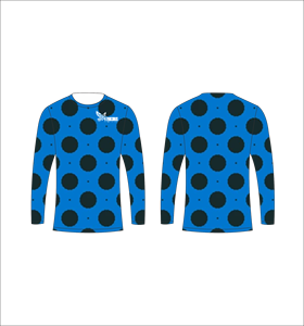 Maillot de sport personnalisé à manches longues en sublimation, léger, avec motif à pois bleu roi et gris foncé, fournisseur en gros - Product Image 1