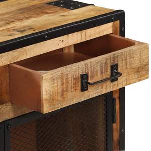 Buffet rectangulaire en bois de manguier massif brun de style industriel pour armoires de salon - Product Image 6