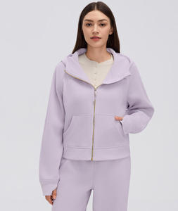 <b>Women's</b> <b>Navy</b> Printed 100% Cotton Zip up Hoodie Drop Shoulder <b>Fleece</b> Sweatshirt with Pockets - Product Image 5