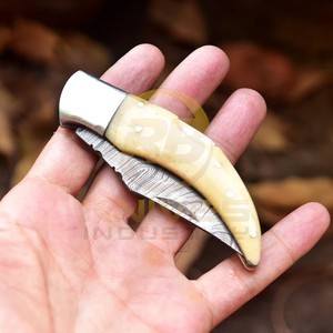 Handmade Damascus Steel Folding <b>Knife</b> with <b>Bone</b> <b>Handle</b> | Premium Pocket Hunting Camping EDC <b>Knife</b> OEM Manufacturer - Product Image 5