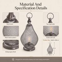 Lámpara Decorativa de Mesa de Metal Vintage, Estilo Marroquí, con Bombilla LED Cálida, Funciona con Pilas