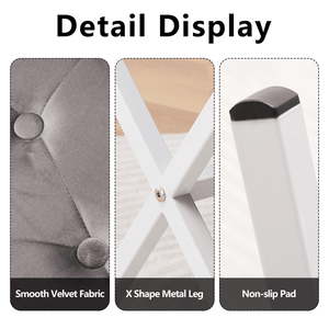 Poggiapiedi Imbottito con Cuscino Spesso, Struttura in Metallo a X, Sgabello per Cambio Scarpe - Product Image 3