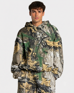 Ensemble de survêtement camouflage surdimensionné pour homme OEM Contrastline, en molleton de coton premium, avec sweat à capuche à passepoil contrastant et pantalon de jogging à jambes larges - Product Image 3
