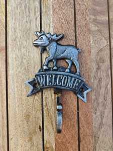Rustic Cast Iron Welcome <b>Wall</b> <b>Hook</b> Vintage Decorative Animal Coat Hanger Antique Metal <b>Key</b> Holder for Entryway Cabin Lodge Decor - Product Image 2