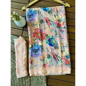 Sari en Georgette imprimé tendance avec blouse non cousue - Product Image 1
