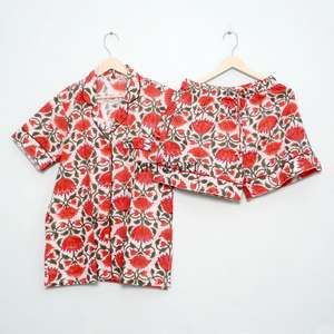 Conjunto de Pijama Corto de Algodón Indio para Mujer, Estampado Floral, con Logotipo Frontal, Ligero, para Primavera, Verano y Otoño - Product Image 3