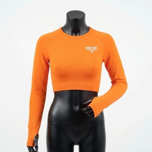 Haut court de sport pour femme à col rond, manches longues, décontracté, séchage rapide, coupe ajustée, avec passe-pouce - Product Image 1