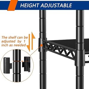 Four Tier <b>Metal</b> Storage Rack With <b>Grid</b> Hooks Industrial Style Kitchen Organizer Standing Type Multifunctional Shelf - Product Image 4