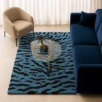 Tapis en laine tufté à la main, design abstrait moderne bleu et noir personnalisable, lavable, fait main, pour la maison, les pique-niques ou tout autre espace