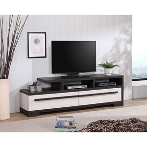 Consola de Entretenimiento de Diseño Moderno, Mueble para TV con Estante Abierto y Dos Cajones Espaciosos, Acabado en Madera de Ébano - Product Image 1