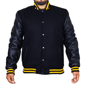 Men's <b>Jackets</b> Kids Plain Letterman <b>Jacket</b> With Black Leather Sleeves and Wool Body Blank Youth Reasonable Price OEM Service - Product Image 4