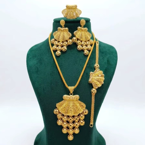 Women's Handmade 24K Gold Plated Copper Brass 4-Piece Jewelry Set Engagement Anniversary Wedding Party Elegant Daily Wear - Product Image 1