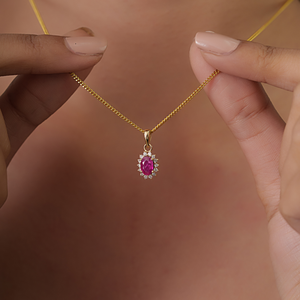 Most Beautiful Latest Design Real 14K Yellow Gold <b>Ruby</b> & Diamond Women's Cluster Pendant Fine High End Jewelry Manufacturer - Product Image 4