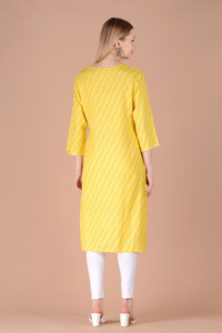 Women Yellow Printed <b>Kurti</b> Ethnic Casual Wear <b>Kurti</b>, Embroidery Work <b>Kurti</b> , Trendy <b>Kurti</b> , New Kurta - Product Image 4