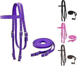 บังเหียนม้าไนลอนพร้อมสายบังเหียน สีดำ ม่วง ชมพู ดีไซน์สองชั้น - Product Image 4