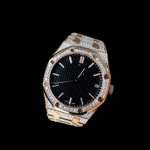 Montre pour homme de style hip-hop, exclusive, avec mouvement à quartz, chronographe automatique, date, cadran noir tendance, entièrement sertie de pierres brillantes - Product Image 2